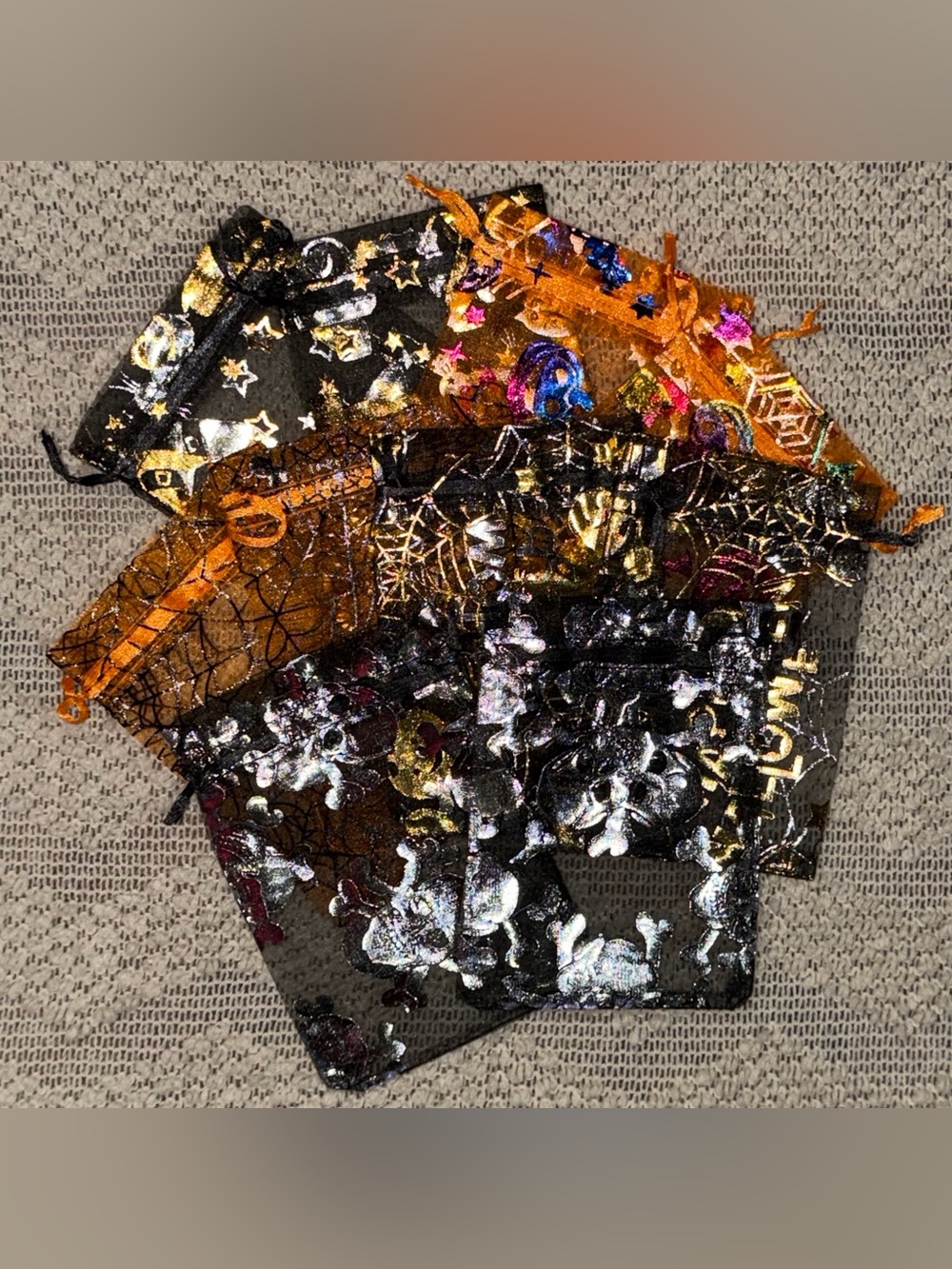 10pc Halloween Organza Gift Bags Drawstring Pouches Mixed Variety